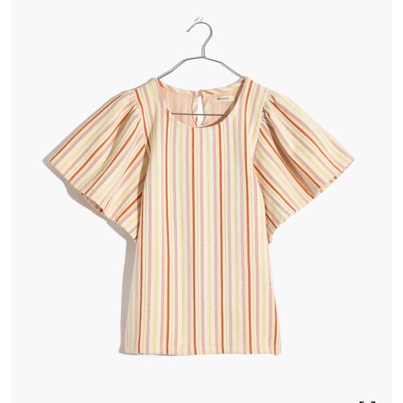 Madewell Women's Striped Textured Flutter-Sleeve Crop Top Multicolor Size Medium - Picture 1 of 10